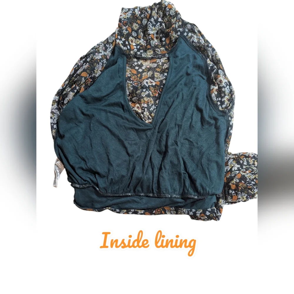 FREE PEOPLE "All Dolled Up" Green Floral Sheer Lined Boho Crop Top Size XS *GUC - Picture 5 of 13